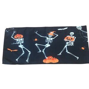 Halloween Table Runner Dancing Skeletons Pumpkins Black White Orange 57 X 13 "